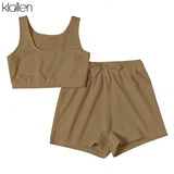 Fashion Casual Soft Cotton Stretch Slim Women Two Piece Set Summer Simple Solid Club Street Home Wear Top and Shorts