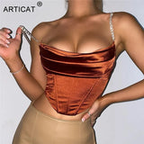 Multi-Layer Diamonds Strap Tank Tops For Women Sexy Backless Clubwear Camisole Satin Lace Up Slim Top Bodycon