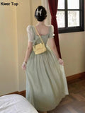 Elegant Single Breasted Party Dress Women A-line Lace Up Summer Prom Robe Korean Princess One Piece Vestidos Mujer