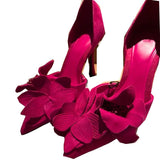 Red Flowers Decorated High Heels Women's Spring 2025 New Sexy Fashion French Fine Heel Pointed Single