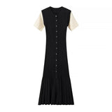 Women's Clothing Exploding Fashion Simple Solid Color Button Short Sleeves Knitted