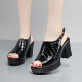Mouth Patent Leather Crocodile High Heel Sandals Summer White Wedding Shoes Waterproof Table Thick Cheongsam Walking Shoes Coarse Heel Women's