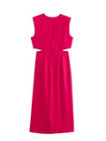 Cut Out Long Dress Women Summer Elegant Party Dresses For Women 2023 Rosy Sleeveless Midi Dress Woman Evening
