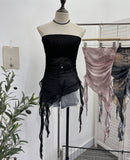 Tie Dyed Lotus Leaf Edge Mesh Shaft Irregular Ribbon Thin Belt Wrapped Bra Vest Top