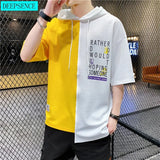 New Men's T-Shirt Top Breathable Stitching Men's Cotton Short-Sleeved Loose Round Neck Hong Kong Style Men's