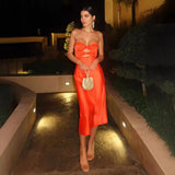 Zingj Sexy 2023 Summer Color Satin Slim Chest Dress