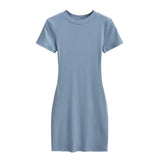 Zingj Trendy Women's Dress With Round Neck And Short Sleeves Is A New Slim And Pure Color Waist-Hip Skirt In
