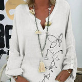 Spring Autumn Casual Long Sleeve V Nevk Loose Blouse Gentillove Oversized Shirts Tunics Elegant Cotton Linen Tops