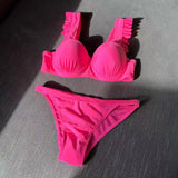 2023 Sexy New Plain Chromatic Swimsuit Bikini Hard Cup Folded Side Shoulder Strap