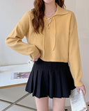 The New Korean Version Lace-Up Pullover In Spring 2024 Is Girly With Polo Collar And Simple Bottomed