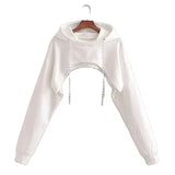 Summer New Sexy Fashion Super Short Hoodie Hiohop Drawstring Long Sleeves Open Chest Easy Tops Ropa Mujer