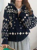 Jacquard Knit Zipper Hooded Sweater- Outfit