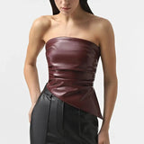 Strapless PU Leather Asymmetrical Top- Outfit