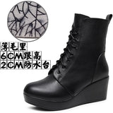 Head 12Cm High Slope And Waterproof Table Mid-Sleevel Boots With Side Zipper Women's Boots Pine Cake Plus Velvet Winter Warm Leather