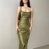 Dress Women 2022 Sexy Satin Slit Irregular Dress Fashion Sleeveless Sling Backless Party Dress Elegant Commute