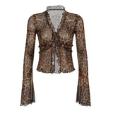 Print Thin Perspective Mesh Hoodie Shirt 2025 French Sexy Wind Lote Side Open Shirt Wearing Outside The