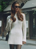 Neck Solid Knitted Ribbed Mini Dress Women Elegant Long Sleeve Slim Fit Short Dress 2023 Autumn Fashion Female Party