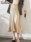 Silk Satin Skirts for Women High Waisted Skirt 2022 Women A-Line Elegant Skirts Summer Pink Midi Skirt New Korean