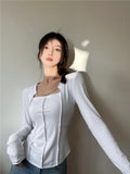 Grunge Y2k T-shirt Women Skinny Long Sleeve Crop Tops Female Streetwear White Gothic Clothes Hollow Out Tee Tops
