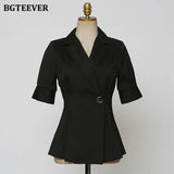 Office Ladies Single Button Blazer Elegant Short Sleeve Slim Waist Female Suit Jacket Summer Casual Women Outwear