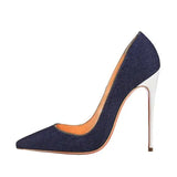 Blue Denim Ladies Pumps 12 cm Shallow Pointed Toe Female High Heels Shoes Women plus size BM004