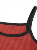 Contrast Trim Rib-Knit Crop Cami Top- Outfit