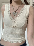 V Neck Lace Crop Tank Top- Outfit
