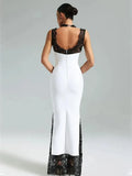 Patchwork Lace Sheer Camisole Midi Dress- Outfit