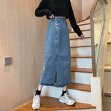Zingj New Autumn Dress 2024 Women's Skirt High Waist Long Skirt Slit Jeans Skirt-Outfit