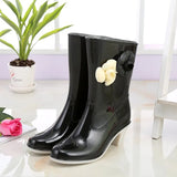 Summer Fashionable Women's Rain Shoes Camellia Decoration Jelly High-Heeled Rain Boots Water Boots Rubber Shoes Women's Water