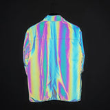 Autumn And Winter Men And Women Dazzle Colour Reflective Lapel Collar Jacket Nightclub Tide Colorful Night Light Windbreaker Outdoor Casual Work Jacket-Outfit