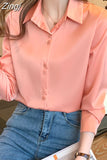Women's Silk Shirts V-neck Solid Laides Tops Womens 2023 Spring Fashion Satin Long Sleeve Blouses Button Up White OL Vintage