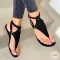 Zingj New Large Size Sandals Female Flat Toe Human Type Flat Sandals Perennial Supply- Outfit