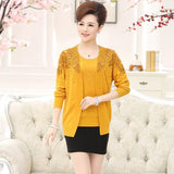 Set 2 Pieces Women Sweaters Tops Floral Tee Shirt + Blouse Suits Autumn Winter Pullovers Femme Plus Size 3XL Top