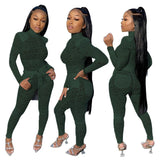 New Spring Women Sets Turtleneck Full Sleeve Mesh Bodysuit + Pants Suit 2 Piece Set Lace Sexy Night Club Tracksuits