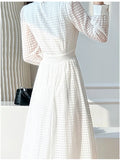Long Sleeves White Midi Dresses for Women 2023 New Autumn French Elegant Fashion Evening Wedding Party Robe Female
