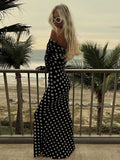 Polka Dot Printed Maxi Dress For Women Sexy Off Shoulder Strapless Long Sleeve Robes Summer Chic Lady Party Prom