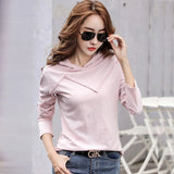 Sleeve Hooded T-shirt Bamboo Cotton Autumn Winter Tops New 2021 T Shirt Women Casual Patchwork Tee Shirt Femme White