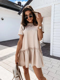 2020 Summer New Fashion Sexy O Neck Women's Dress Casual Loose Solid Short Sleeve Ruffle Patchwork Ladies Dresses