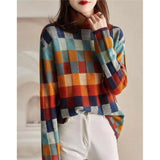Color Chessboard Wool Knitwear Autumn And Winter New High-Collar Lazy Thin Wearing Tattoo Sweater