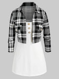 Front Plaid Top And Camisole Twinset Two-Piece Suit T-Shirts Casual Long Sleeve Loose Women Tunic