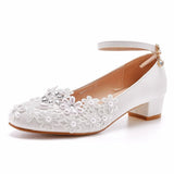 3 Cm Square-To-Head Single-Shoe With Single Shoe Spring And Autumn Lace Bridal Shoes For Pregnant Women's Wedding