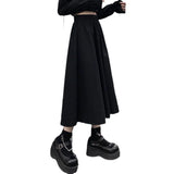 Zingj Skirt Female Autumn 2024 New Medium Long High Waist Show Thin Ins Wind Pleated A-Line Little Black Skirt-Outfit