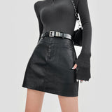 Pu Leather Skirts For Women Sexy Korean Fashion High Waisted Stretchy Mini Short Skirt Faux Leather Dark Brown Female