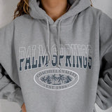 Print Sweatshirt Vintage Women Hoodies Gray Cotton Warm Fleece Winter Pullovers 2021 Autumn New Casual Streetwear