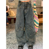 Washed Irregular Pocket Splice Cargo JeansOutfit