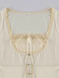 Fleece Bow-Neck Ribbed Lace Blouse- Outfit