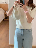 Style Three-Dimensional Bow-Tie Short-Sleeved Sweater Women's 2024 Spring New Sweet Jacket Short-Style Knitted