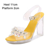 Shuzumiao 2020 Summer New Sandals Women Fashion Rhinestones Square Heel Transparent Women Shoes High Heels11cm Female Party