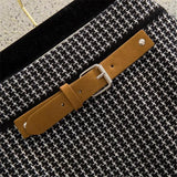 Winter Retro Knitted Plaid Woolen Skirt Women Korean Fashion High Waist Houndstooth Midi Skirt Elegant A-Line Mujer
